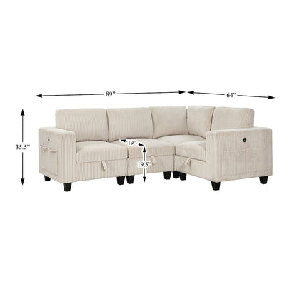 Walterboro Corduroy 4-Piece Sectional with Storage in Beige
