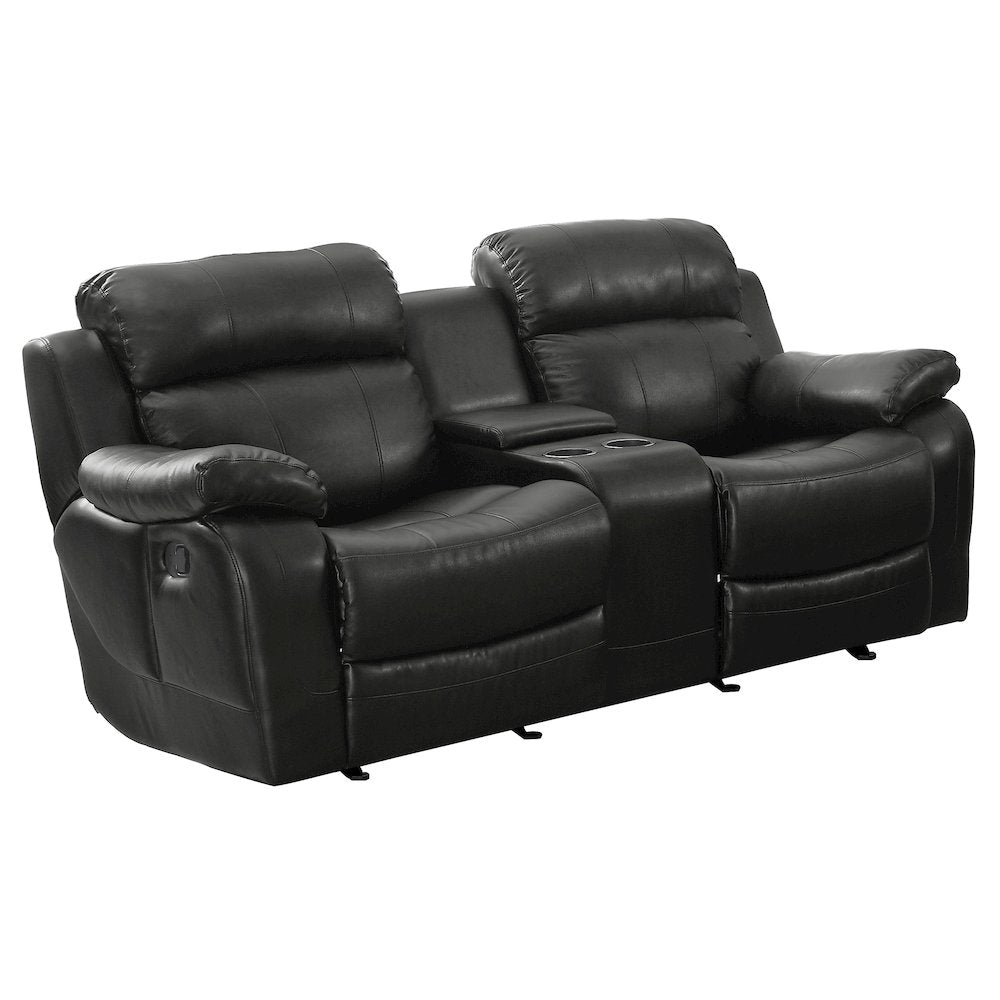 Marille Textured Double Glider Reclining Love Seat with Center Console in Black