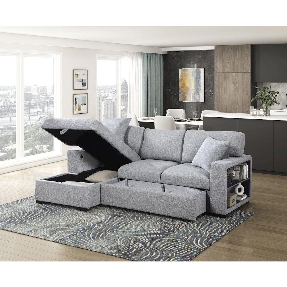 Pompano Boucle Sectional with Left Chaise, Pull-out Bed in Gray