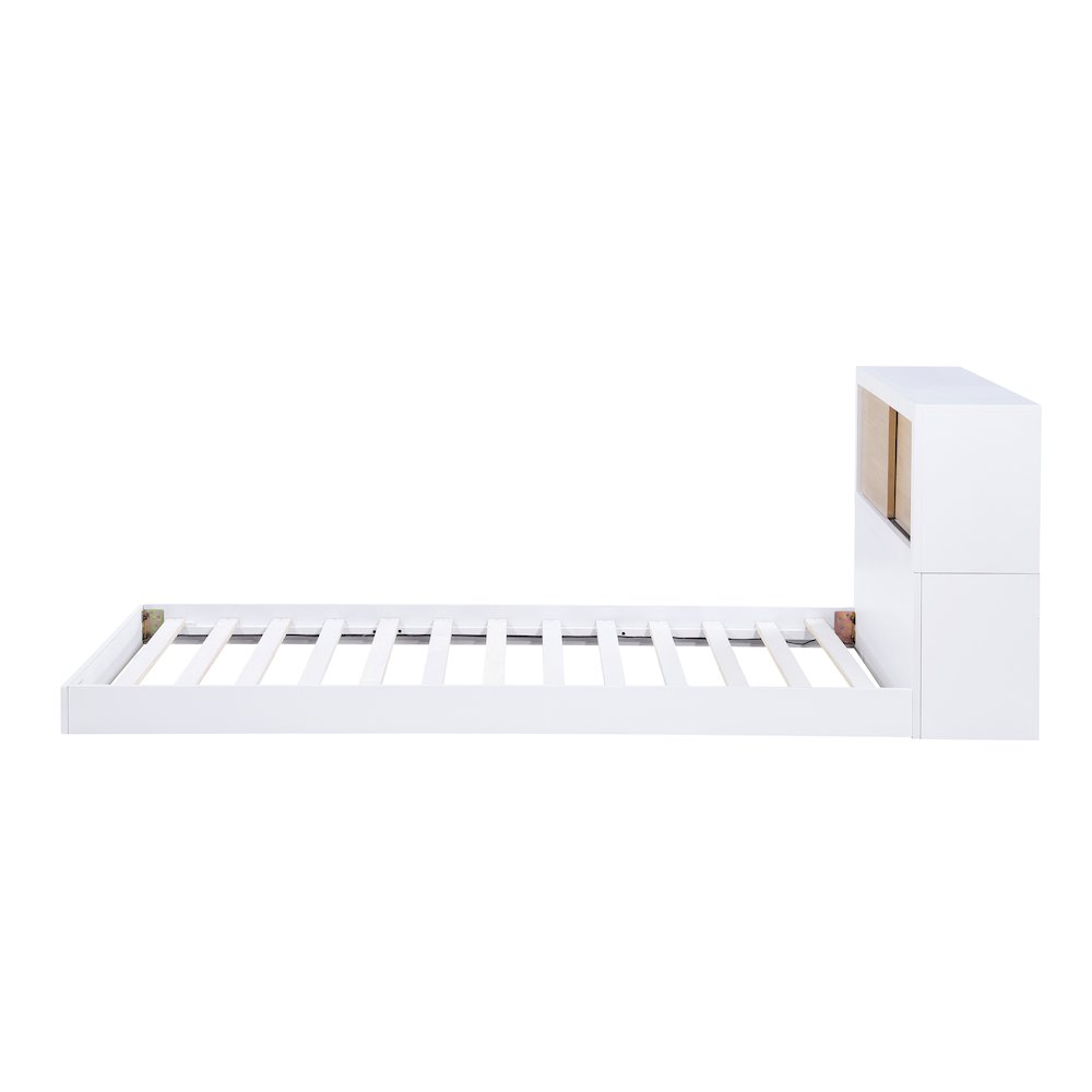 Asker Asian Hardwood Twin Bookcase Bed in 2-Tone (White and Natural)