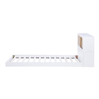 Asker Asian Hardwood Twin Bookcase Bed in 2-Tone (White and Natural)