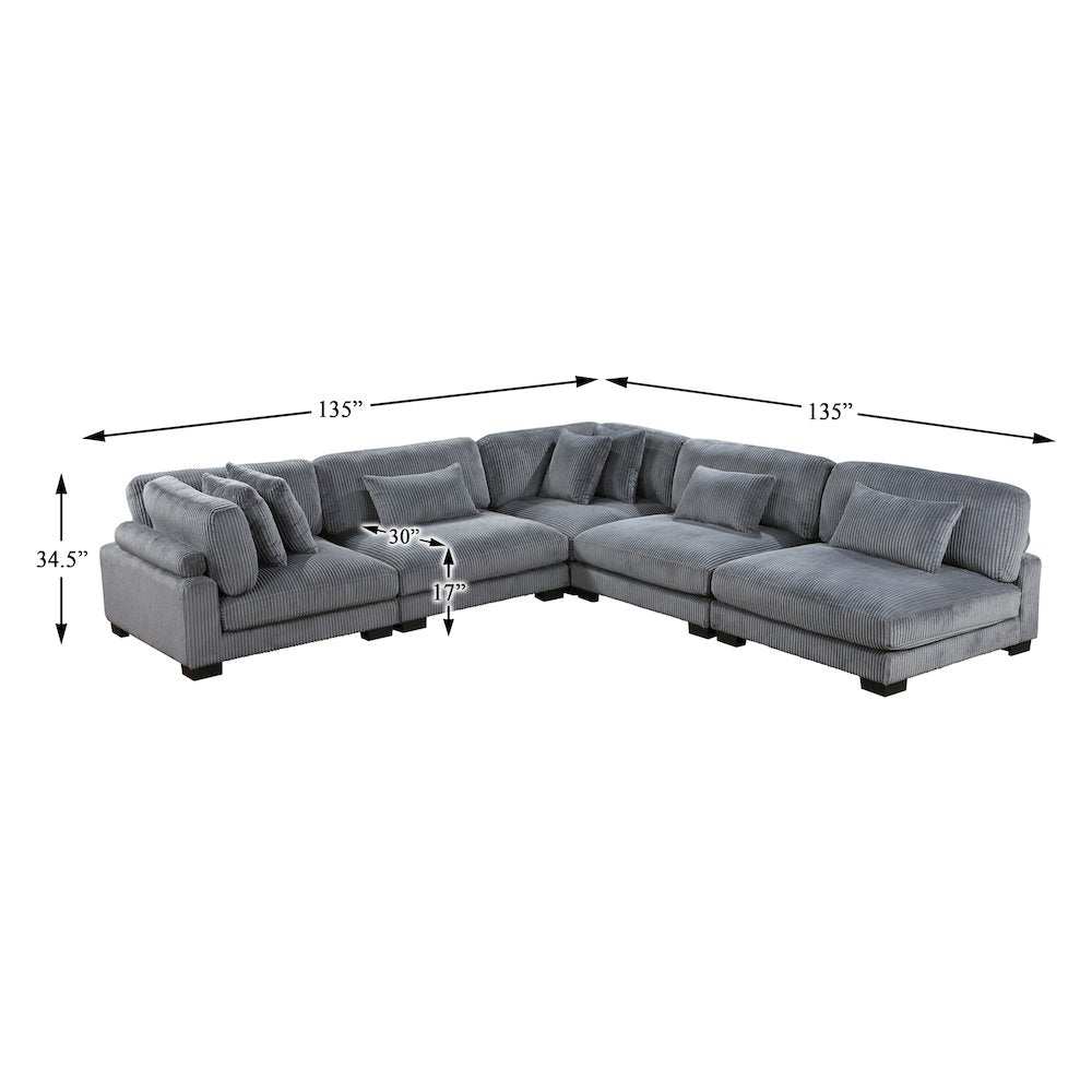 Traverse Corduroy 5-Piece Modular Sectional in Gray