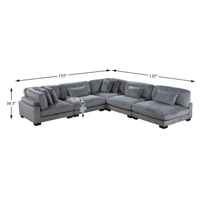 Traverse Corduroy 5-Piece Modular Sectional in Gray