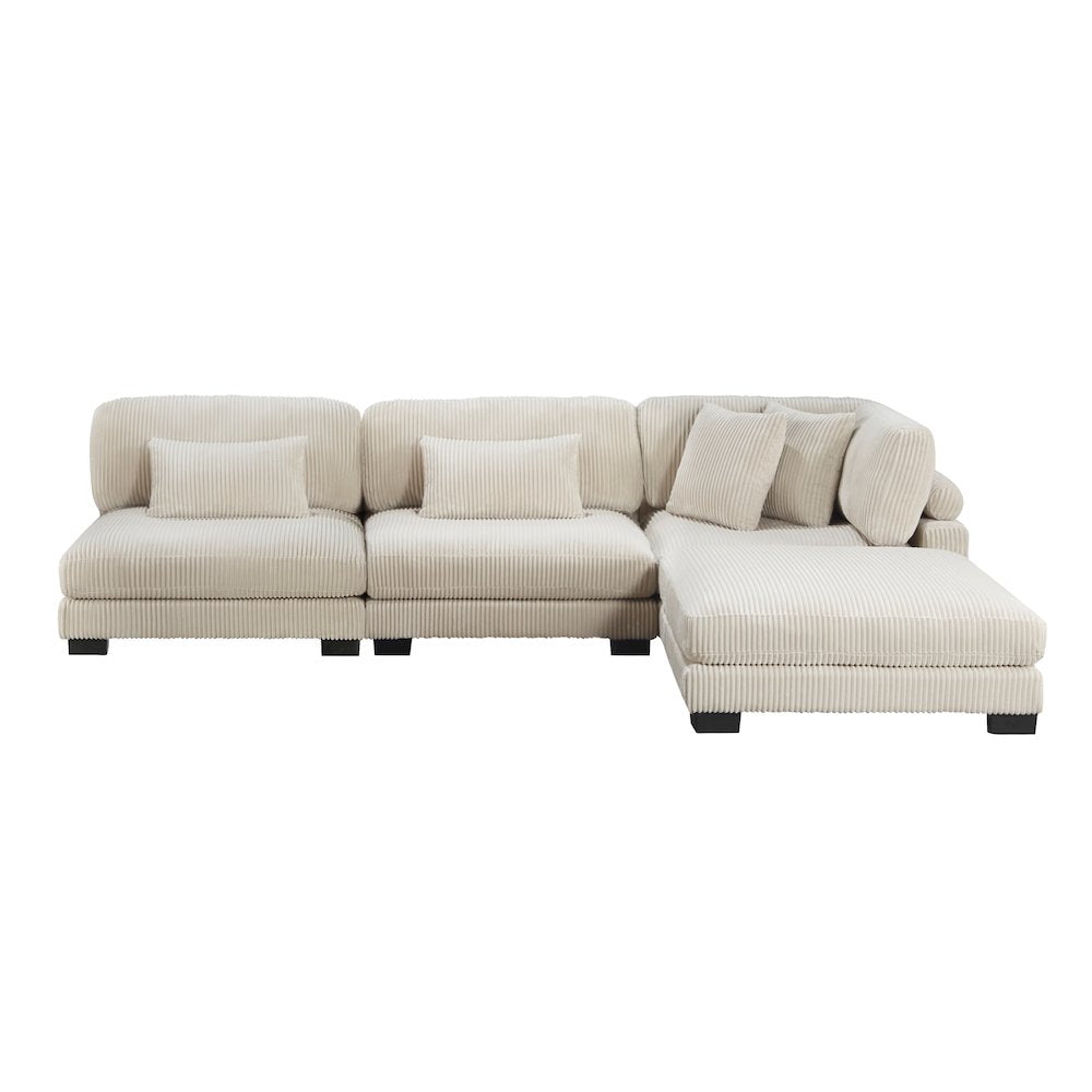 Traverse Corduroy 4-Piece Modular Sectional with Ottoman in Beige