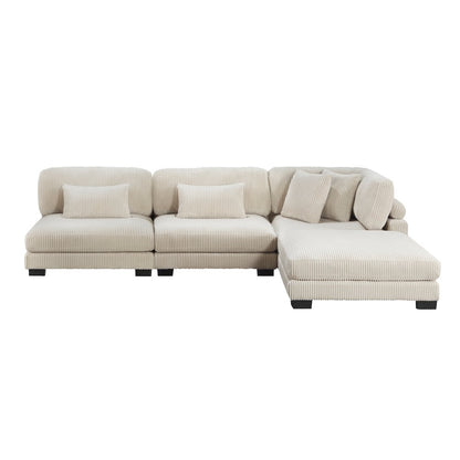 Traverse Corduroy 4-Piece Modular Sectional with Ottoman in Beige