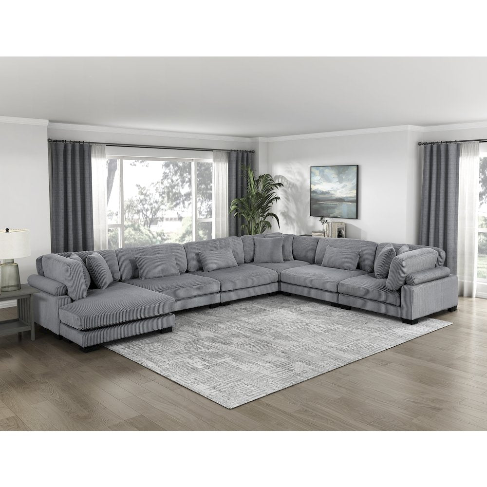 Traverse Corduroy 6-Piece Modular Sectional with chaise in Gray
