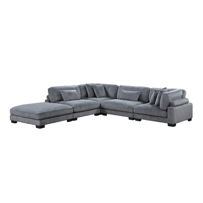 Traverse Corduroy 5-Piece Modular Sectional with Ottoman in Gray