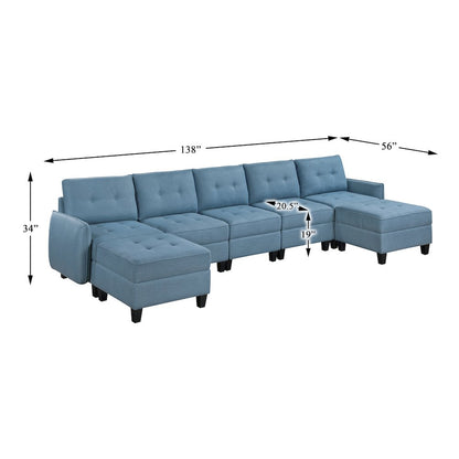 Garren Textured 7-Piece Sectional with Storage and Two Ottomans in Blue