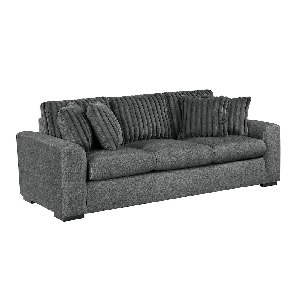 Athena Textured 3pc Set: Sofa, Loveseat, Chair in Dark Gray