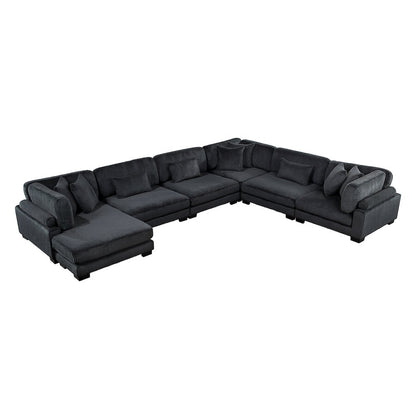 Traverse Corduroy 6-Piece Modular Sectional with chaise in Black