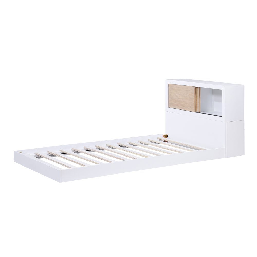 Asker Asian Hardwood Twin Bookcase Bed in 2-Tone (White and Natural)