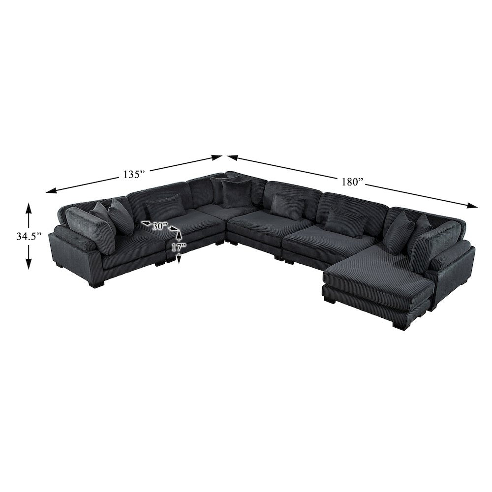 Traverse Corduroy 6-Piece Modular Sectional with chaise in Black