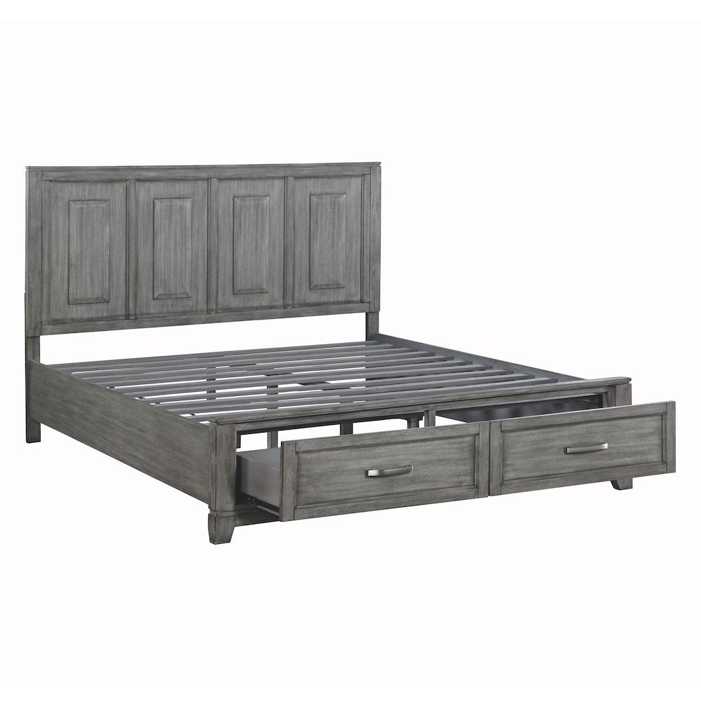 Garretson Acacia CK Platform Bed with Footboard Storage in Gray