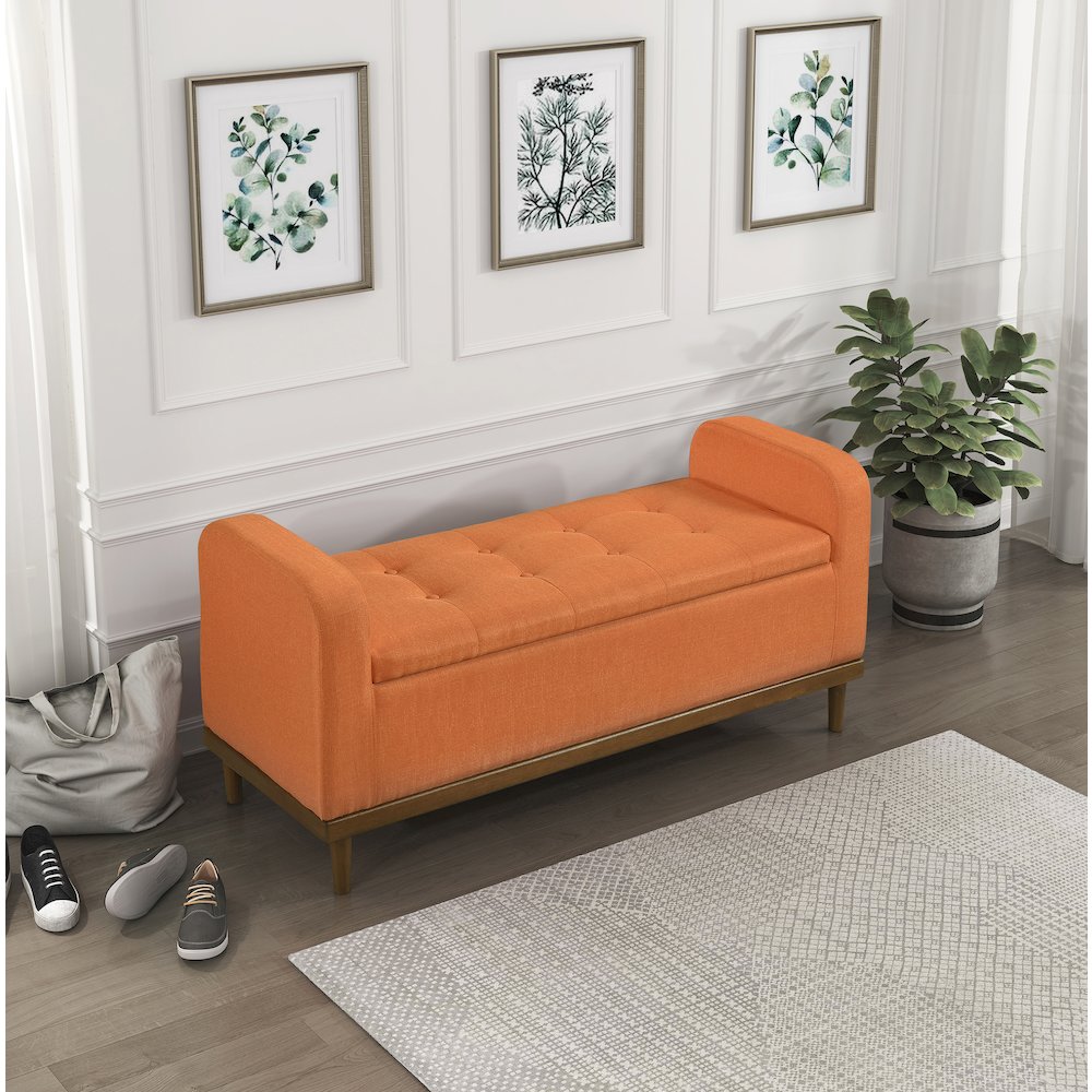 Brigitte Textured Lift Top Storage Bench in Orange