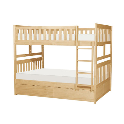 Bartly Pine Full over Full Bunk Bed with Storage Boxes in Natural Pine