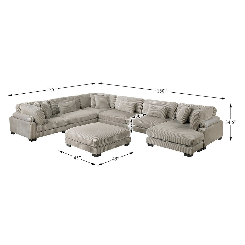 Traverse Corduroy 6-Piece Modular Sectional with chaise in Taupe