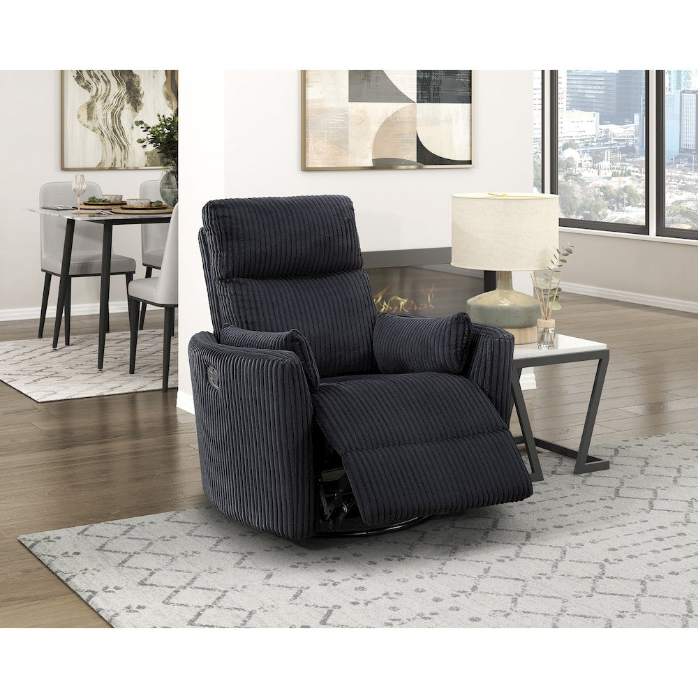 Traverse Corduroy Swivel Glider Reclining Chair in Black