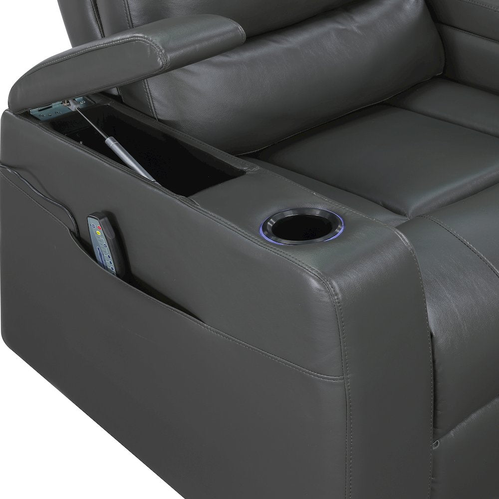 Wallstone Faux Leather Power Reclining Chair with Power Headrest in Gray
