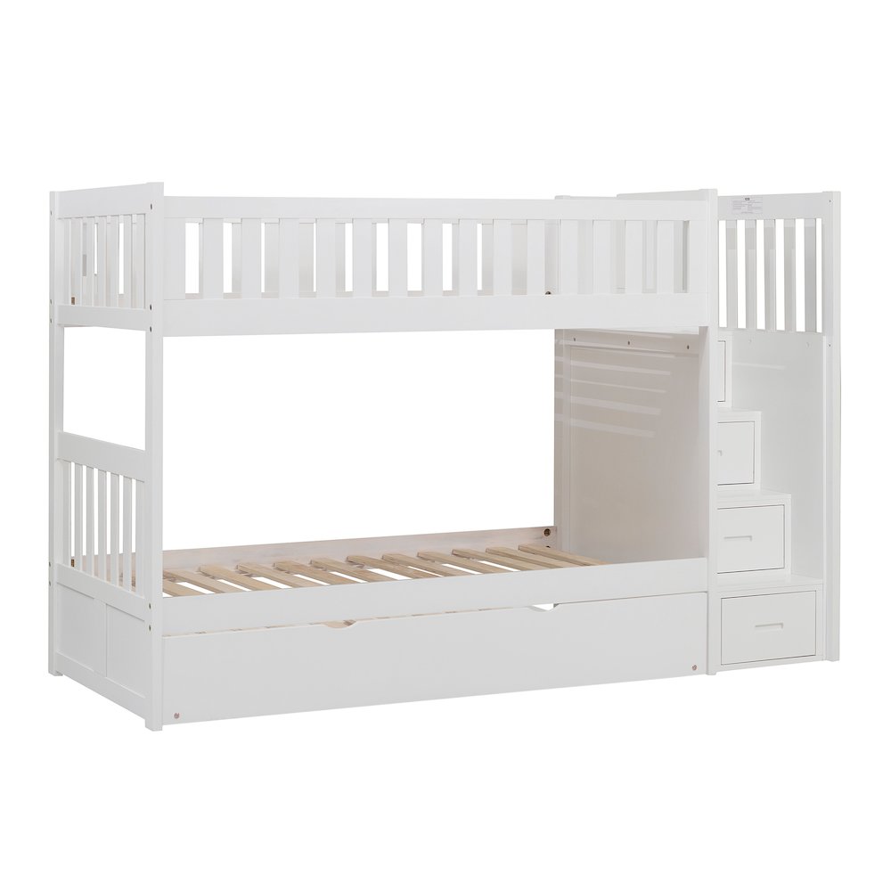 Galen Pine Bunk Bed with Reversible Step Storage in White