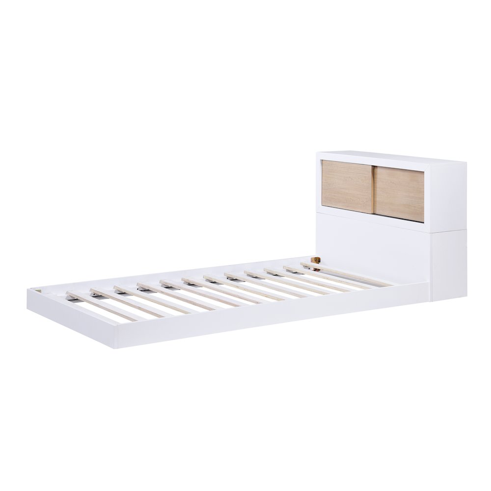 Asker Asian Hardwood Twin Bookcase Bed in 2-Tone (White and Natural)