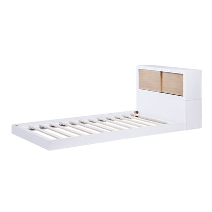 Asker Asian Hardwood Twin Bookcase Bed in 2-Tone (White and Natural)
