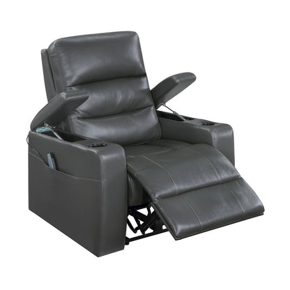 Wallstone Faux Leather Power Reclining Chair with Power Headrest in Gray