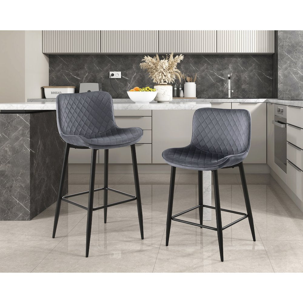 Nya Velvet Pub Height Chair in Dark gray
