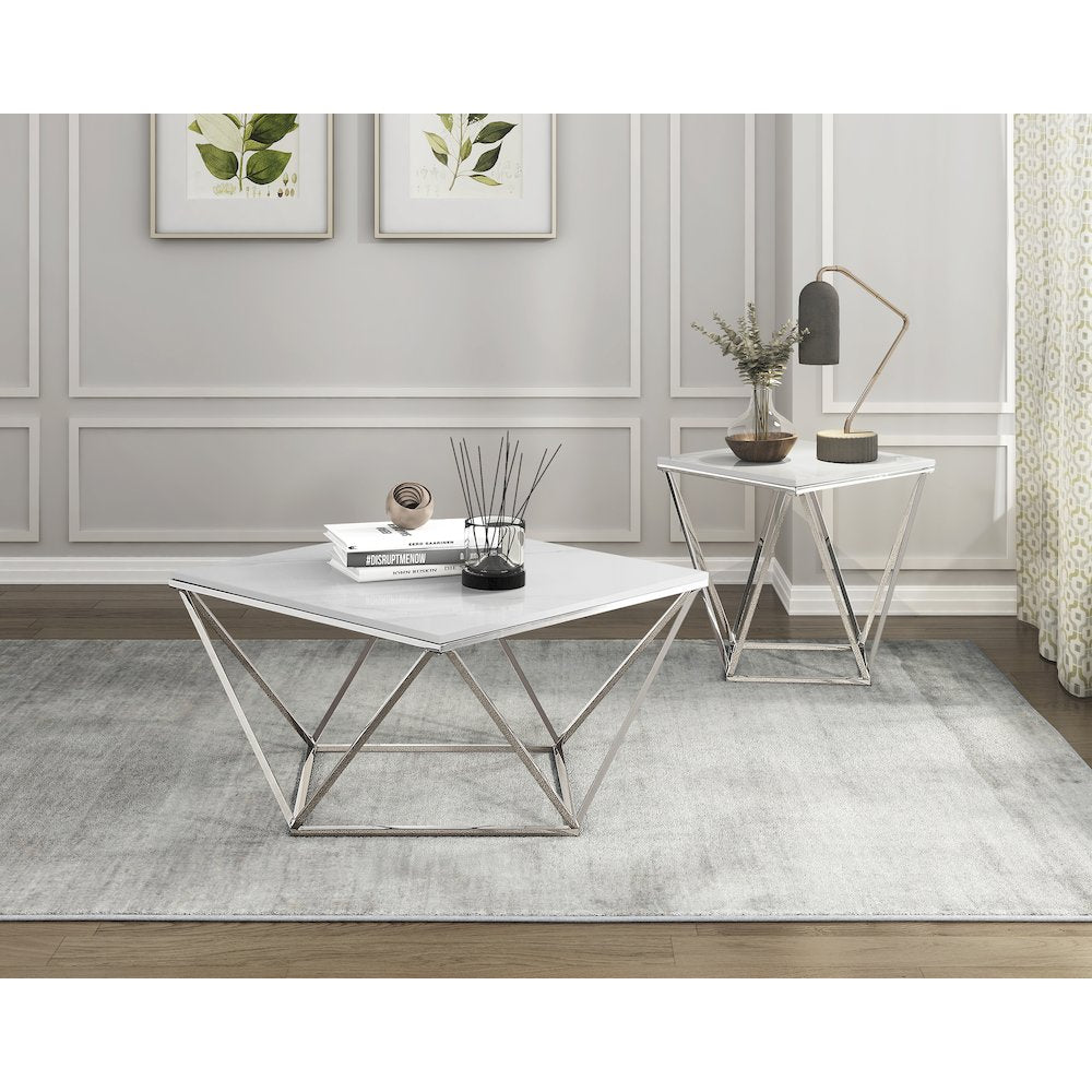 Alfeo Stainless Steel End Table in Silver