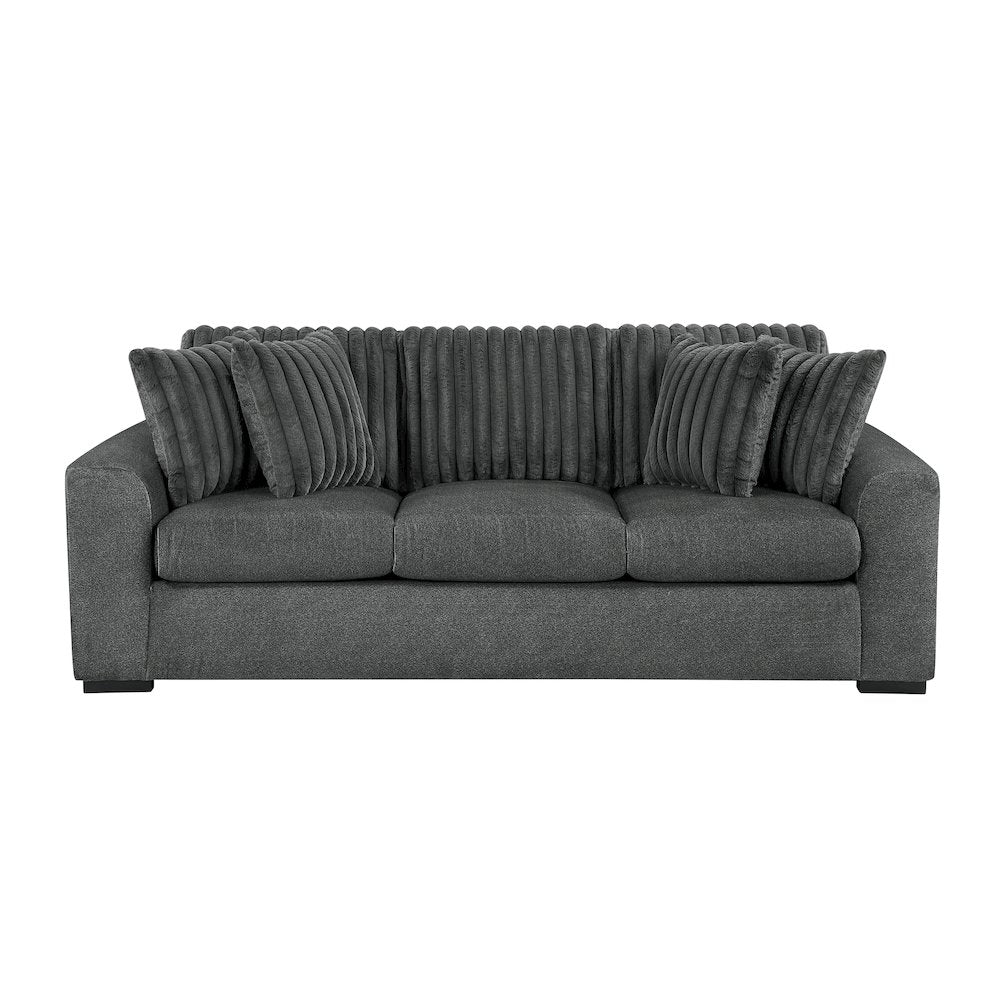 Athena Textured 3pc Set: Sofa, Loveseat, Chair in Dark Gray