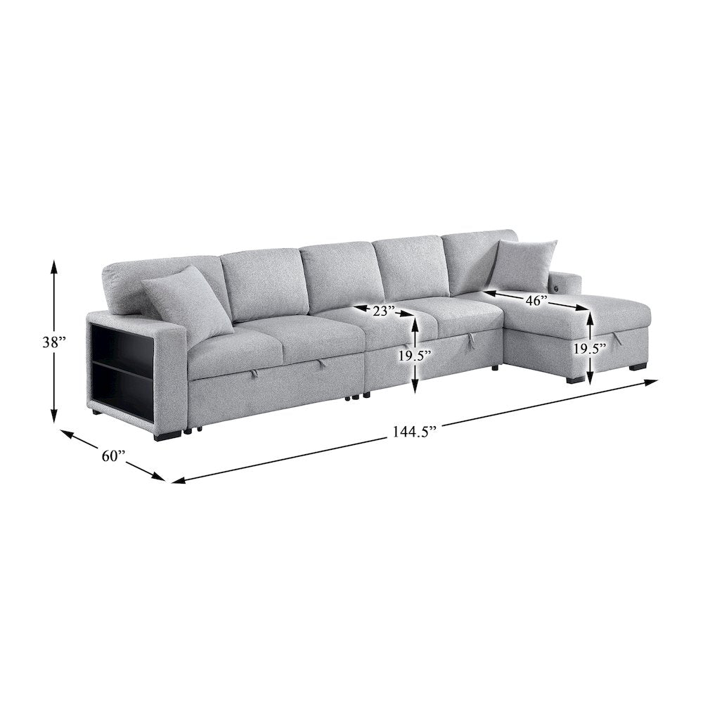 Pompano Boucle Sectional with Right Chaise, Pull-out Bed in Gray