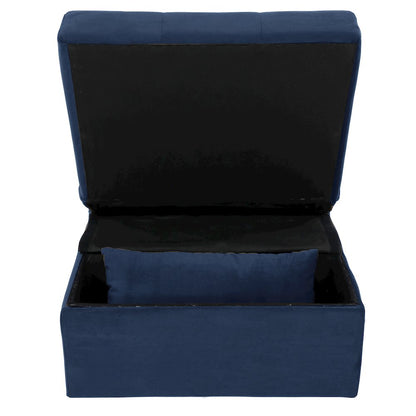 Garrell Velvet Storage Bench with Pull-Out Ottoman in Dark Blue
