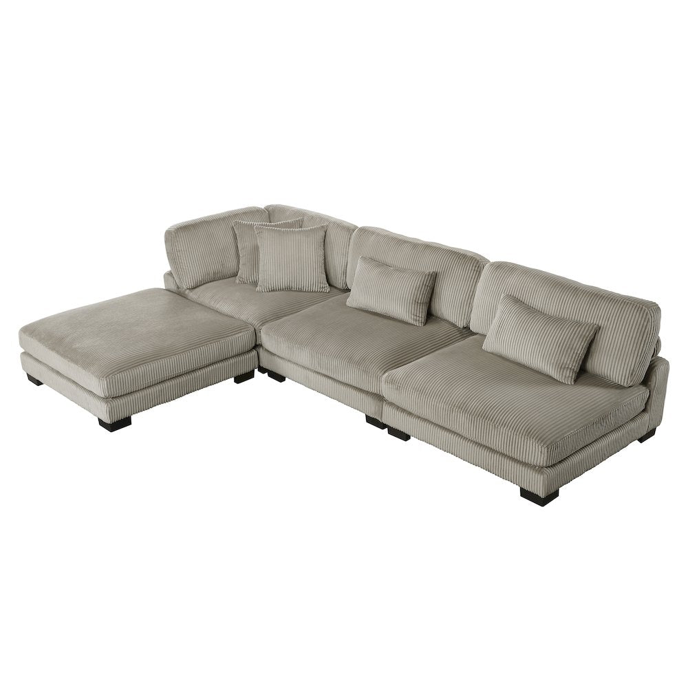 Traverse Corduroy 4-Piece Modular Sectional with Ottoman in Taupe