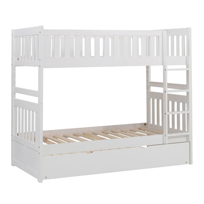 Galen Pine Twin Over Twin Bunk Bed with Trundle Bed in White