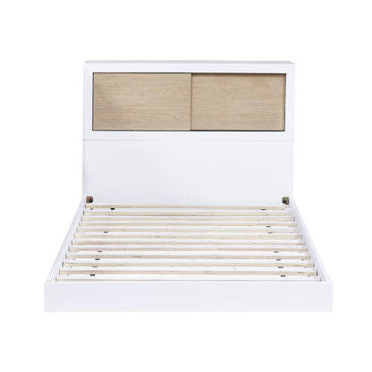 Asker Asian Hardwood Twin Bookcase Bed in 2-Tone (White and Natural)