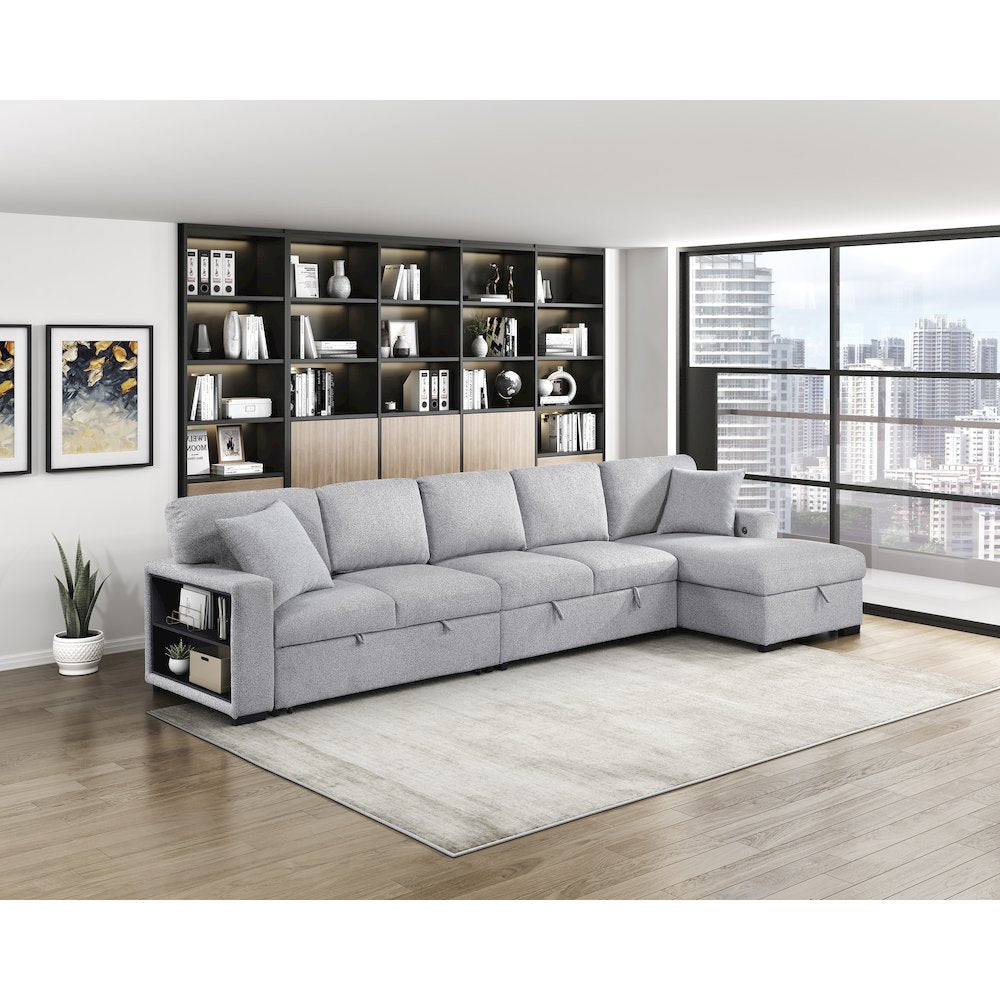 Pompano Boucle Sectional with Right Chaise, Pull-out Bed in Gray