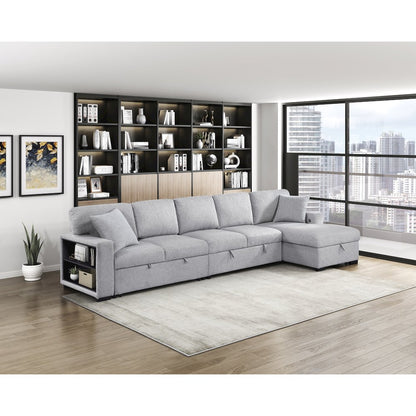 Pompano Boucle Sectional with Right Chaise, Pull-out Bed in Gray
