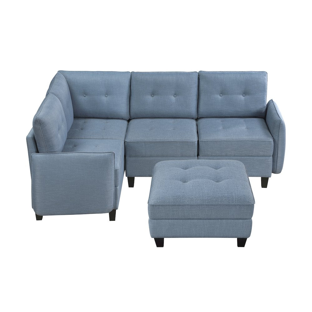 Garren Textured 5-Piece Sectional with Storage and Ottoman in Blue