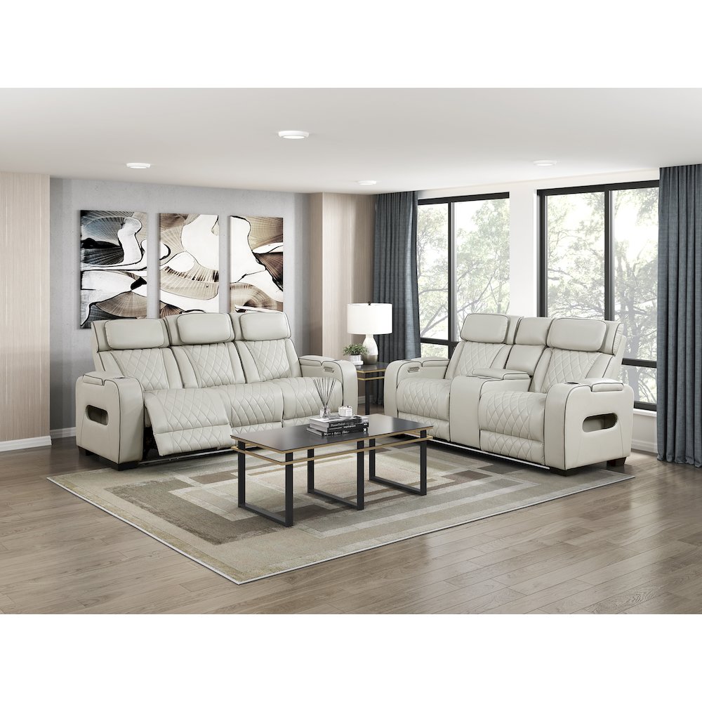 Fairway Faux Leather 2pc Set: Sofa, Loveseat in Taupe