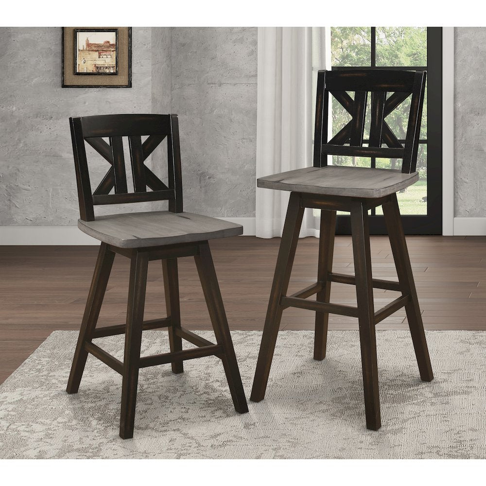 Amsonia Solid Wood Swivel Pub Height Chair, set of 2 in Gray and Black