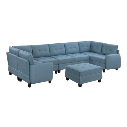 Garren Textured 8-Piece Sectional with Storage and Ottoman in Blue