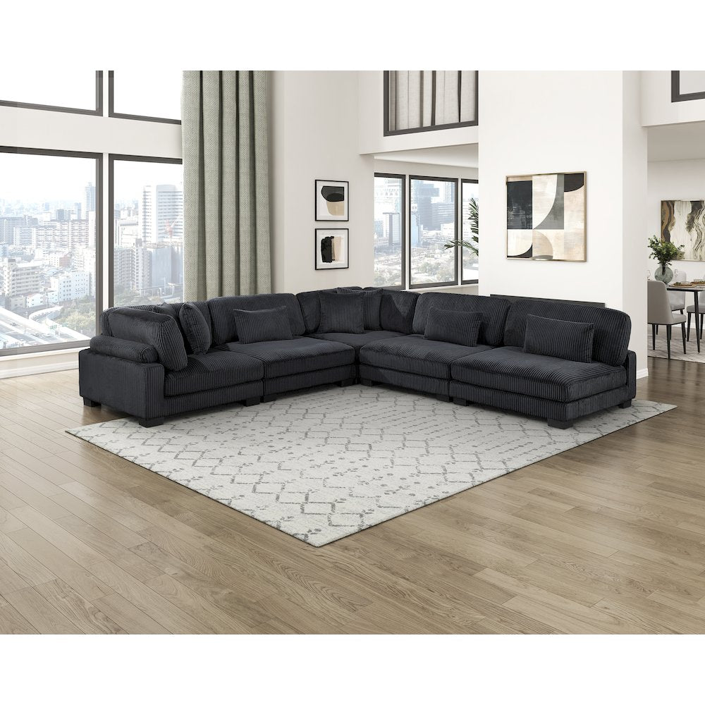 Traverse Corduroy 5-Piece Modular Sectional in Black