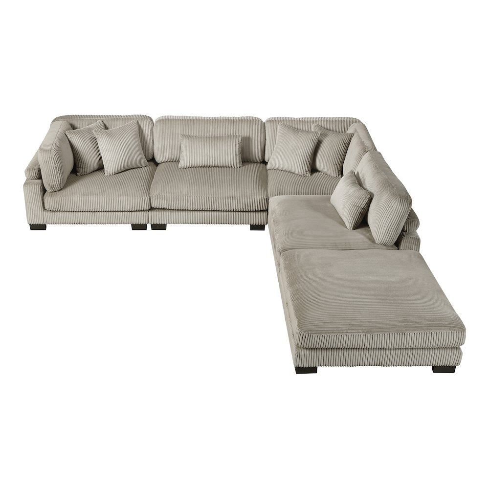 Traverse Corduroy 5-Piece Modular Sectional with Ottoman in Taupe