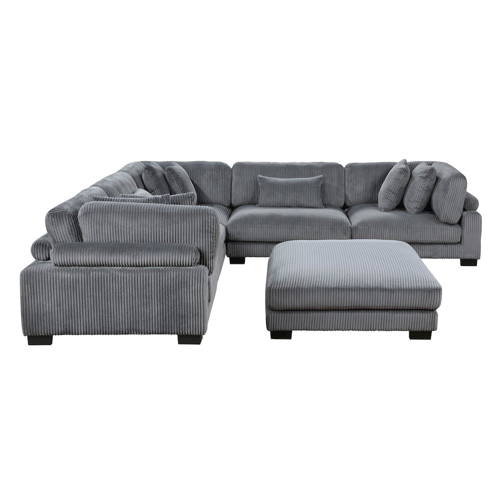 Traverse Corduroy 6-Piece Modular Sectional with Ottoman in Gray