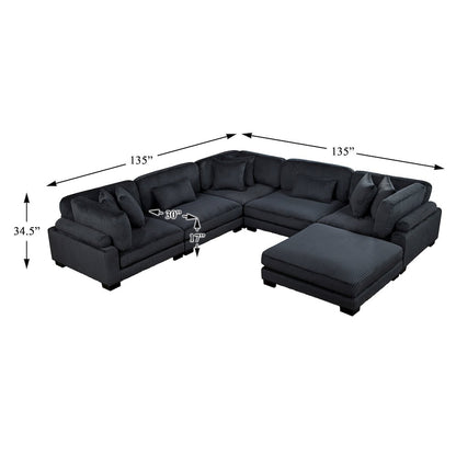 Traverse Corduroy 6-Piece Modular Sectional with Ottoman in Black