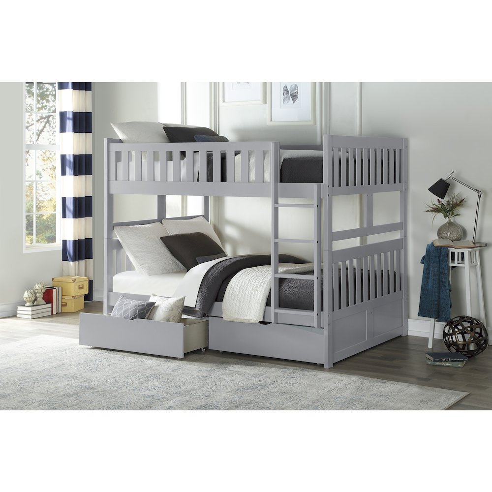 Orion Pine Full Over Full Bunk Bed with Storage Boxes in Gray