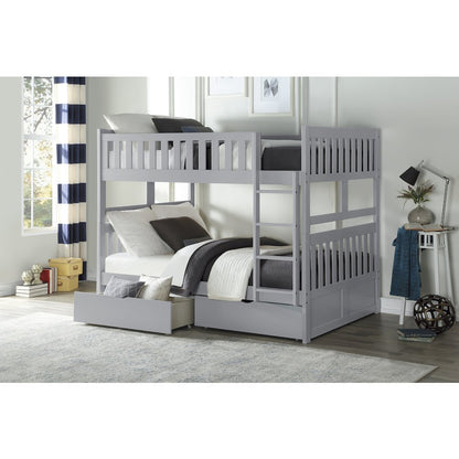 Orion Pine Full Over Full Bunk Bed with Storage Boxes in Gray
