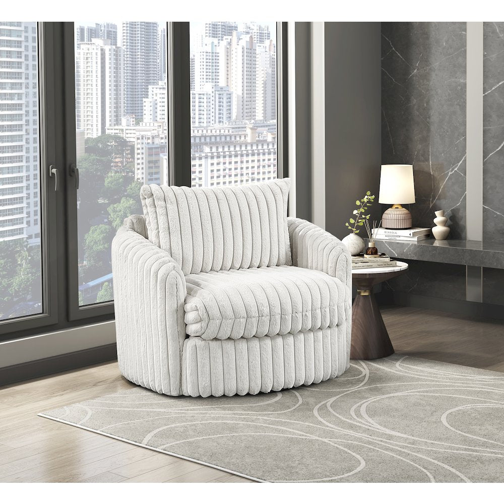 Tomball Corduroy Swivel Chair in Beige