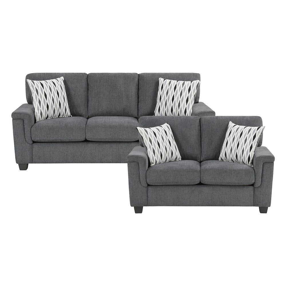 Chelsea Chenille 2pc Set: Sofa, Loveseat in Dark Gray