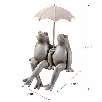 Sitting Couple Frogs Umbrella Garden Statue Yard Decor