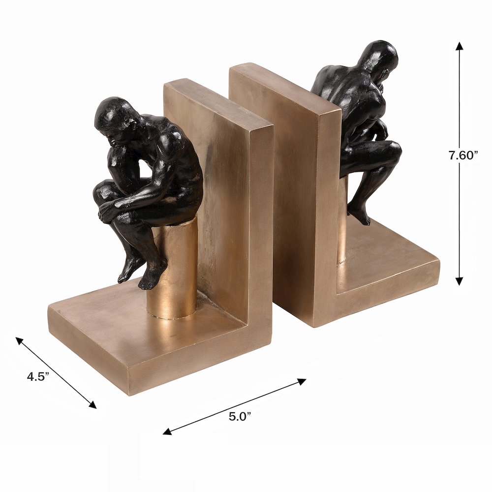Resin Thinker Bookend Set of  2 Home Decor Shelf Display